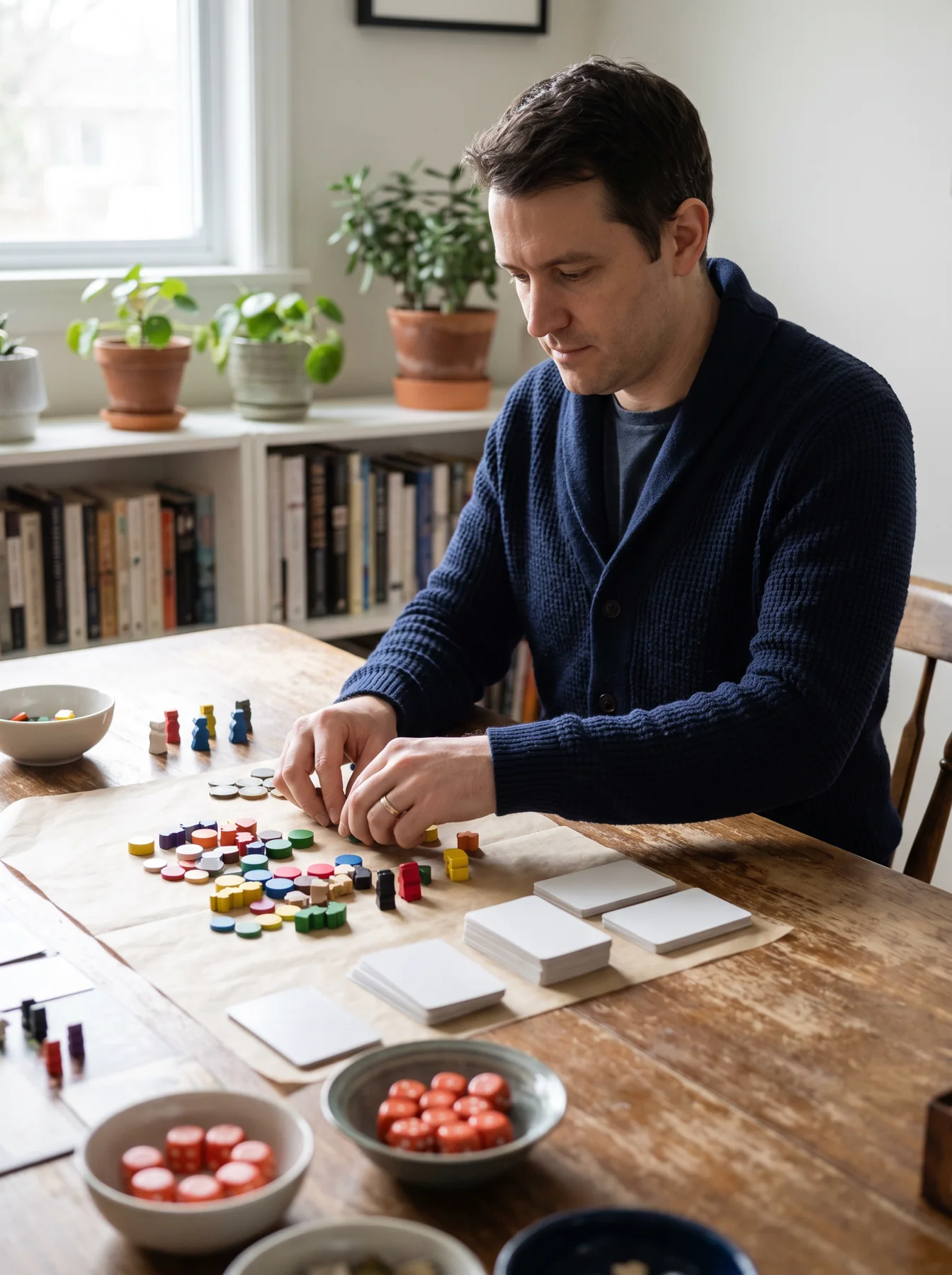 Game host preparing a tabletop